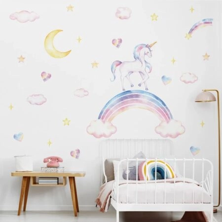 Αυτοκολλητο τοιχου UNICORN AND RAINBOW WATERCOLOR