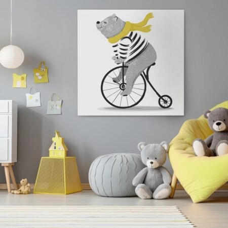 Πίνακας σε καμβά ANIMAL ILLUSTRATION BEAR CYCLE - Παιδικοι και set