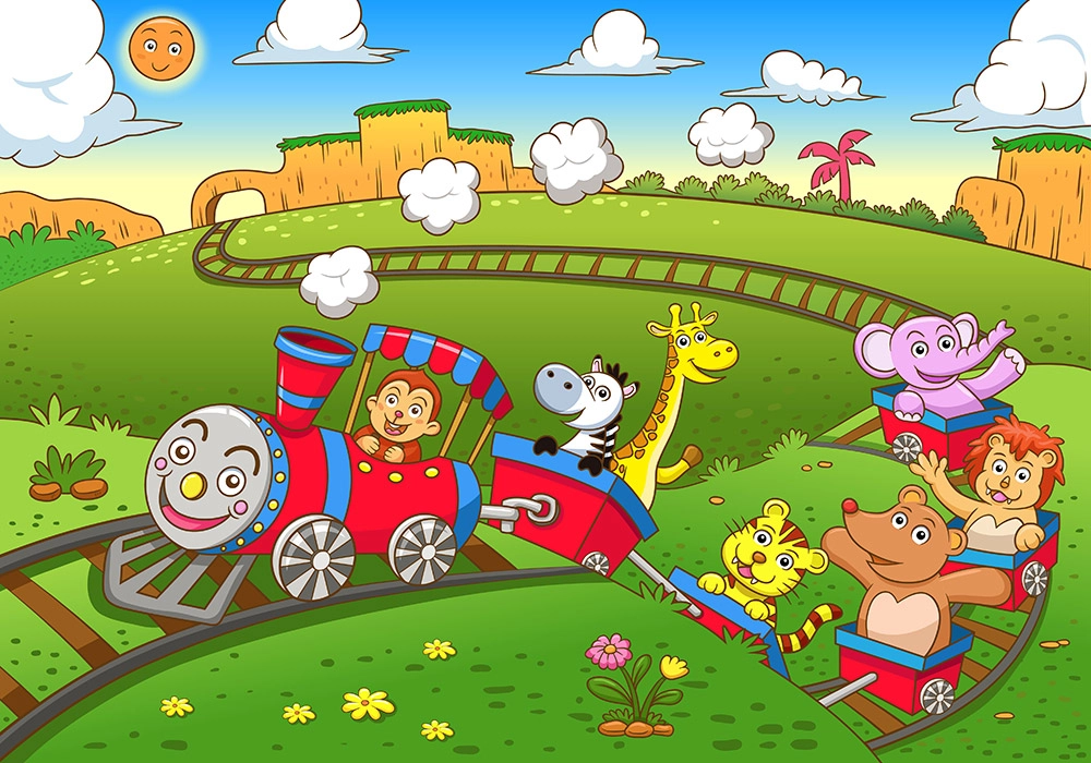 Πινακας σε καμβά CUTE ANIMALS TRAIN