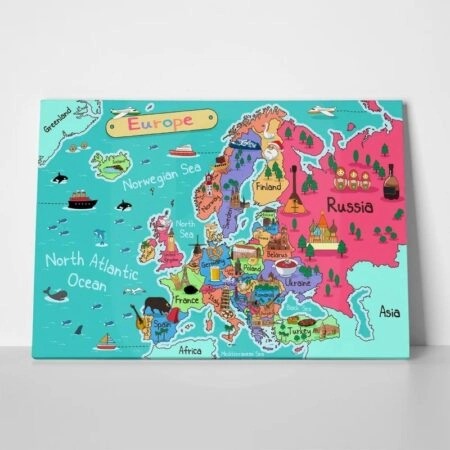 Πινακας σε καμβά ILLUSTRATION EUROPE MAP CARTOON STYLE - Παιδικοι και set
