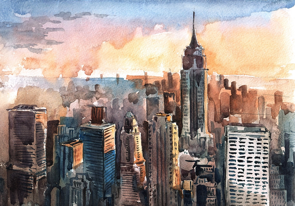 Πινακας σε καμβά MANHATTAN SKYSCRAPERS AT SUNSET