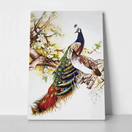 Πινακας σε καμβά PAIR OF PEACOCKS CHERRY BRANCH - Πουλια