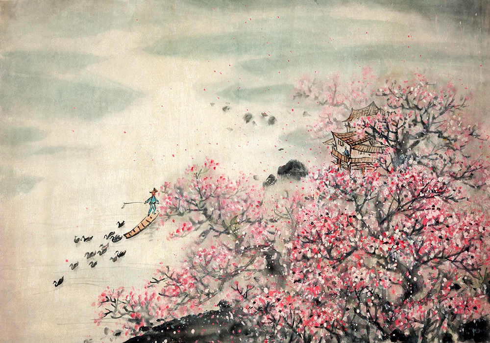Πινακας σε καμβά PINK CHINESE LANDSCAPE