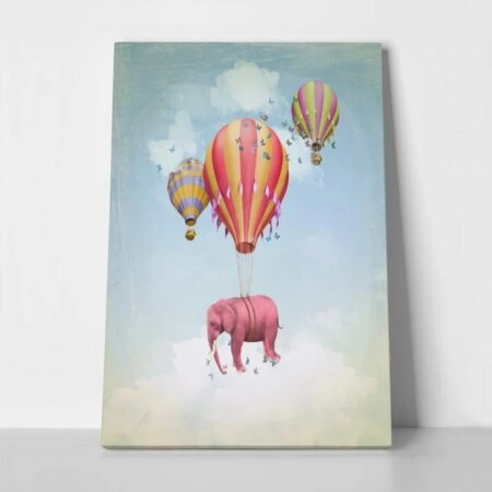 Πινακας σε καμβά PINK ELEPHANT WITH BALLOONS - Εργα Τεχνης