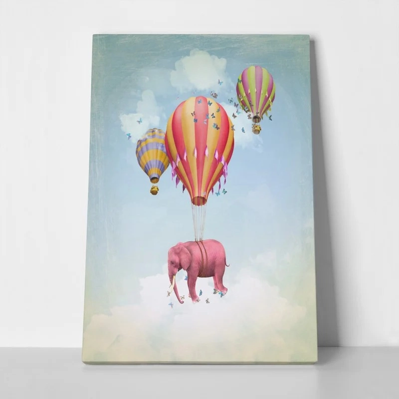 Πινακας σε καμβά PINK ELEPHANT WITH BALLOONS