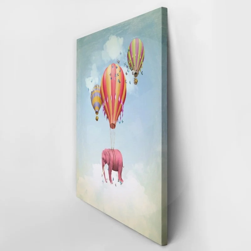 Πινακας σε καμβά PINK ELEPHANT WITH BALLOONS