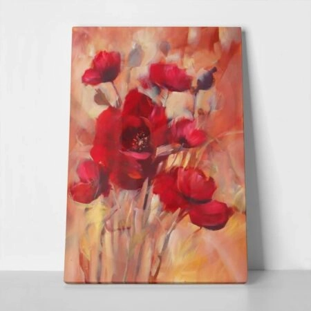 Πινακας σε καμβά RED ROMANTIC POPPY FLOWERS HANDMADE OIL PAINTING