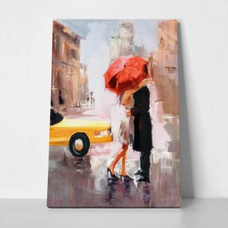 Πινακας σε καμβά THESSALONIKI COUPLE IN RAIN - Πολεις και Αρχιτεκτονικη Sticky 1