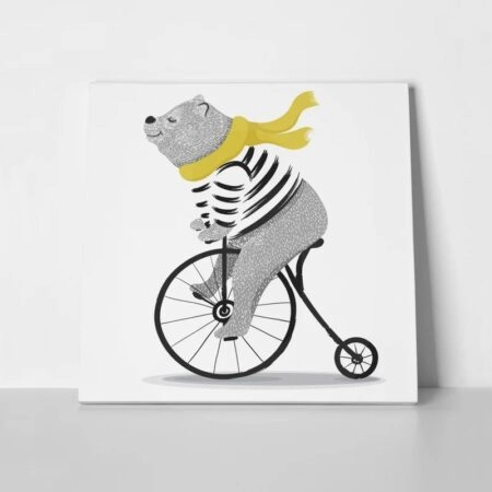 Πίνακας σε καμβά ANIMAL ILLUSTRATION BEAR CYCLE - Παιδικοι και set Sticky 1