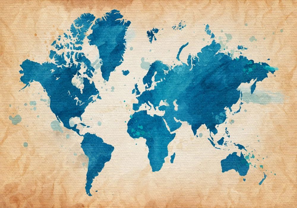 Πινακας σε καμβά BLUE WATERCOLOR TEXTURED MAP