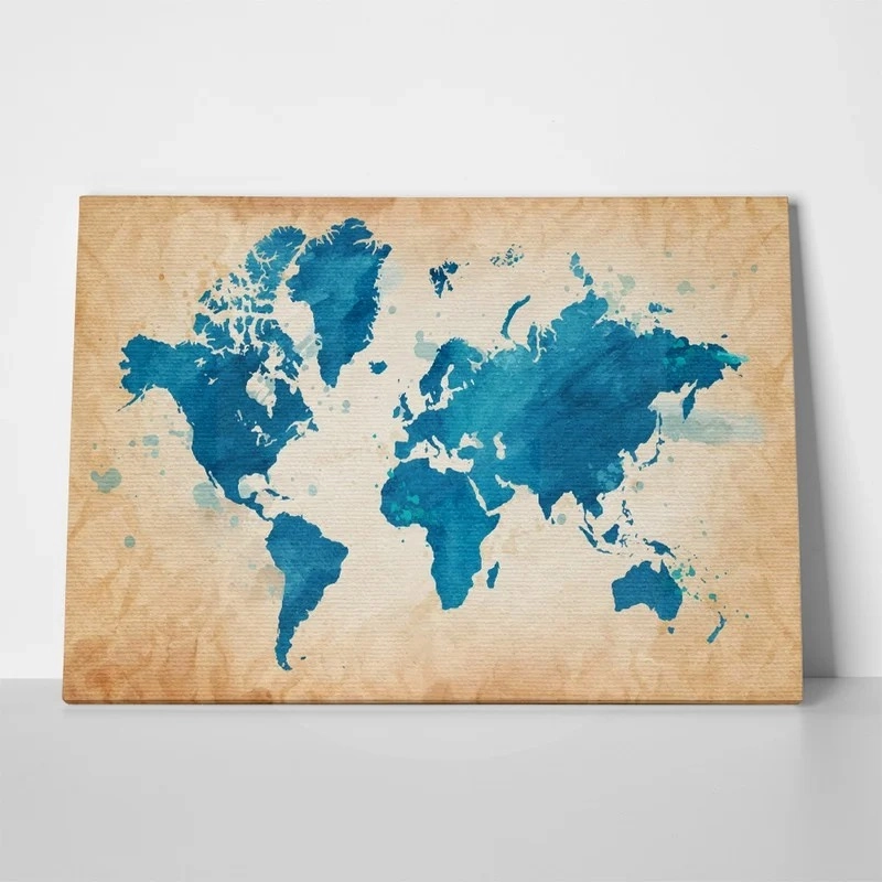 Πινακας σε καμβά BLUE WATERCOLOR TEXTURED MAP