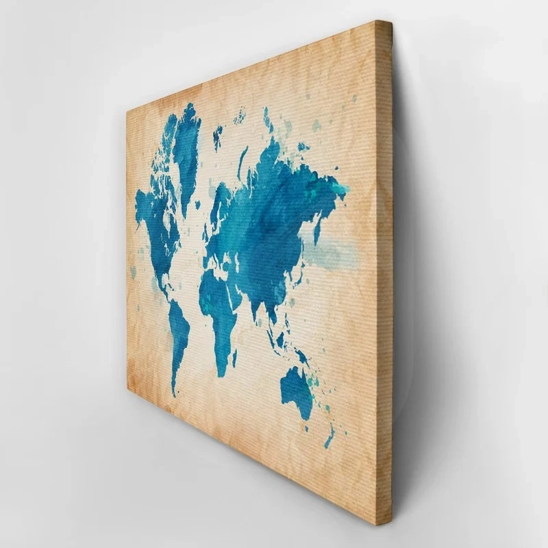 Πινακας σε καμβά BLUE WATERCOLOR TEXTURED MAP