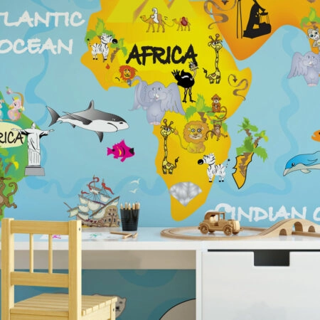 Αυτοκόλλητη Ταπετσαρία τοίχου CUTE MAP - Παιδικές Ταπετσαρίες Sticky 1