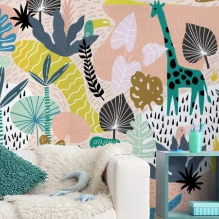 Αυτοκόλλητη Ταπετσαρία τοίχου DOODLE COLORFUL JUNGLE - Παιδικές Ταπετσαρίες Sticky 1