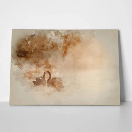 Πινακας σε καμβά FOGGY LAKE SWANS