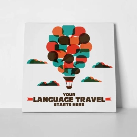Πίνακας σε καμβά LANGUAGE TRAVEL - Typography και Χαρτες