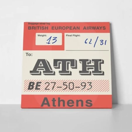 Πίνακας σε καμβά LUGGAGE TAG ATHENS - Typography και Χαρτες