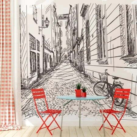 Αυτοκόλλητη Ταπετσαρία τοίχου OLD CITY SKETCH