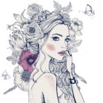 Πίνακας σε καμβά PORTRAIT YOUNG BEAUTIFUL WOMAN FLOWERS