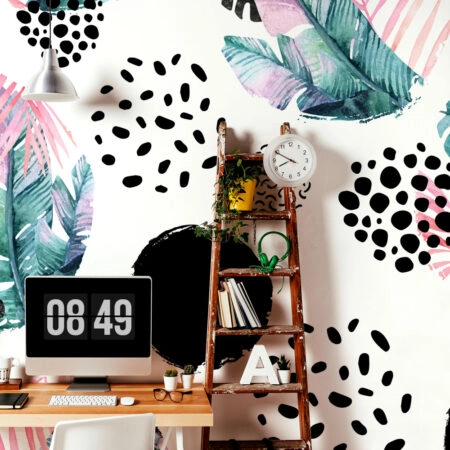 Αυτοκόλλητη Ταπετσαρία τοίχου SHAPES AND TROPICAL LEAVES WATERCOLOR - Tropical Sticky 1