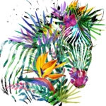 Πίνακας σε καμβά ZEBRA EXOTIC TROPICAL WATERCOLOR