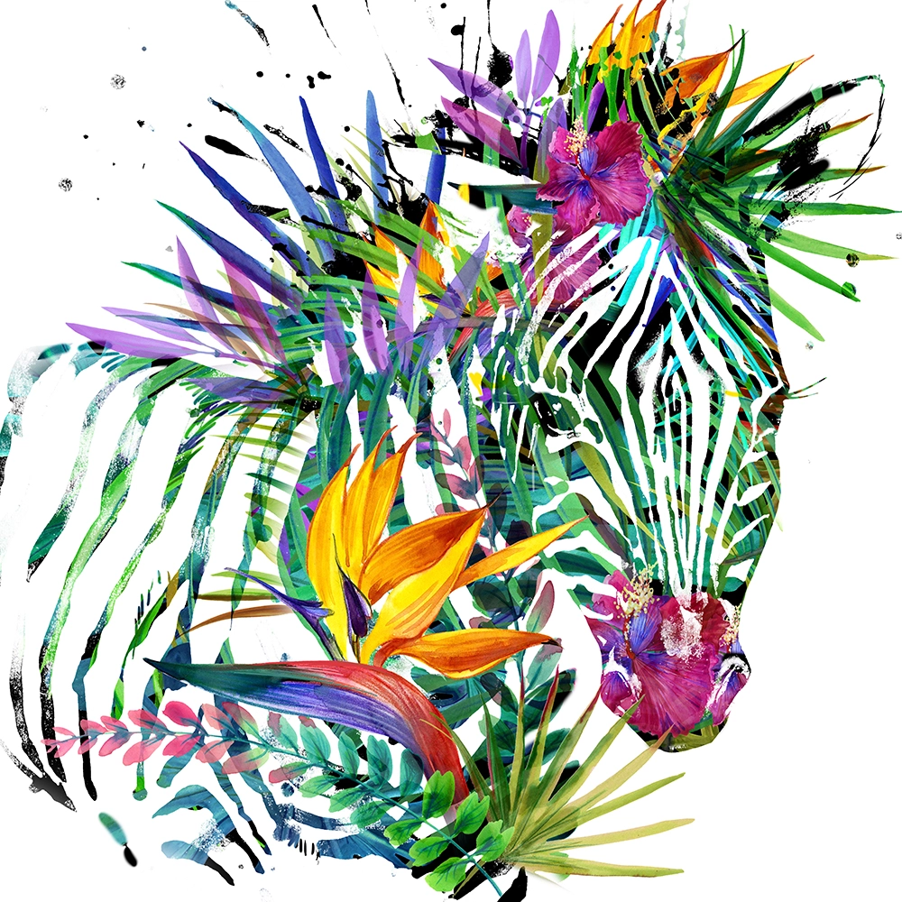 Πίνακας σε καμβά ZEBRA EXOTIC TROPICAL WATERCOLOR