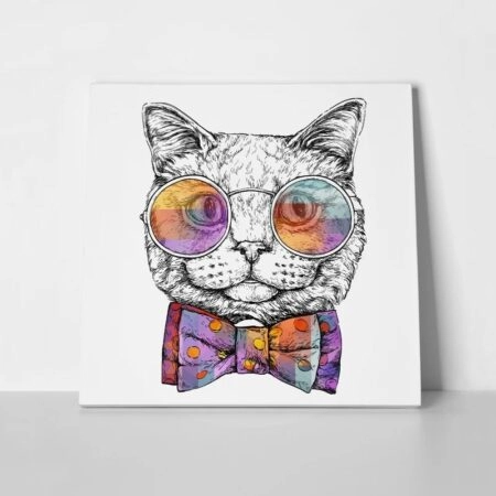 Πίνακας σε καμβά CAT PORTRAIT IN GLASSES - Γατες