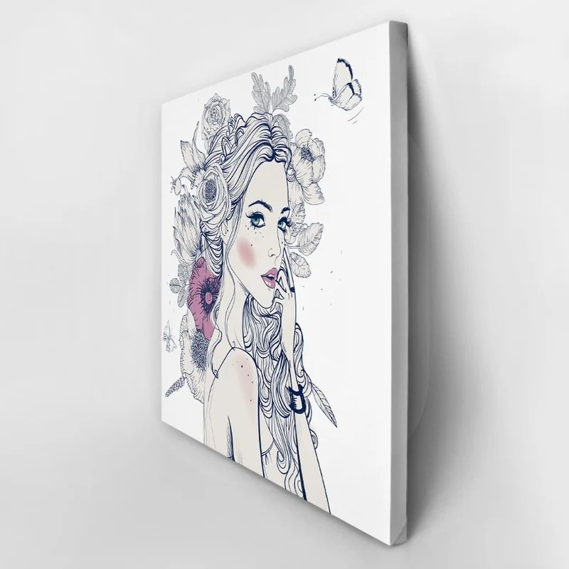 Πίνακας σε καμβά PORTRAIT YOUNG BEAUTIFUL WOMAN FLOWERS