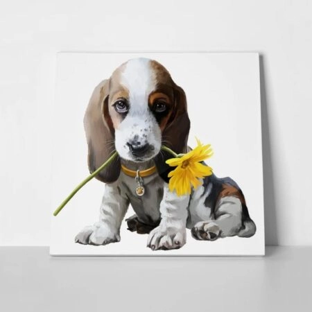 Πίνακας σε καμβά SUNNY FLOWER BEAGLE DOG - Σκυλοι