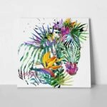 Πίνακας σε καμβά ZEBRA EXOTIC TROPICAL WATERCOLOR