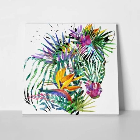 Πίνακας σε καμβά ZEBRA EXOTIC TROPICAL WATERCOLOR - Ζεμπρες