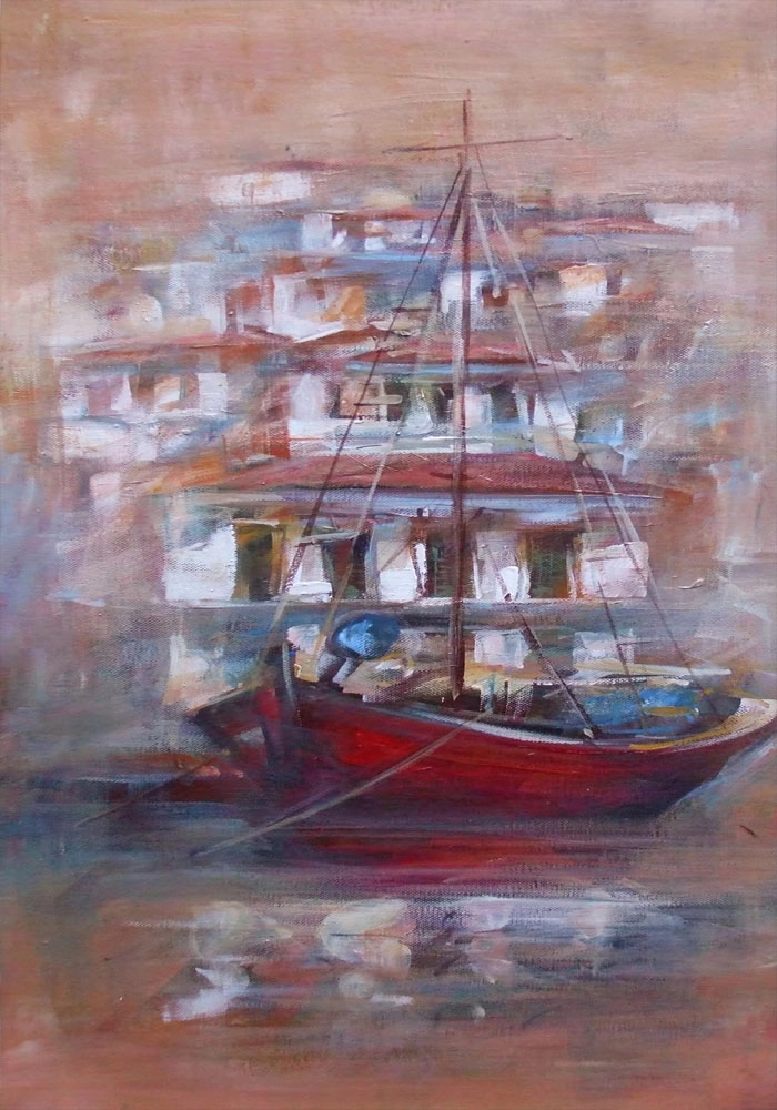 Πινακας σε καμβά BOATS ON ISLAND HARBOUR