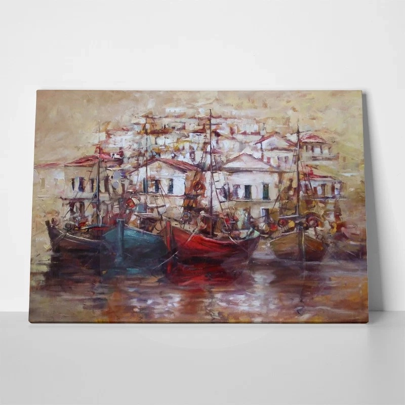 Πινακας σε καμβά BOATS ON ISLAND HARBOUR 5