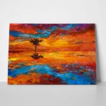 Πινακας σε καμβά GOLDEN SUNSET TREE