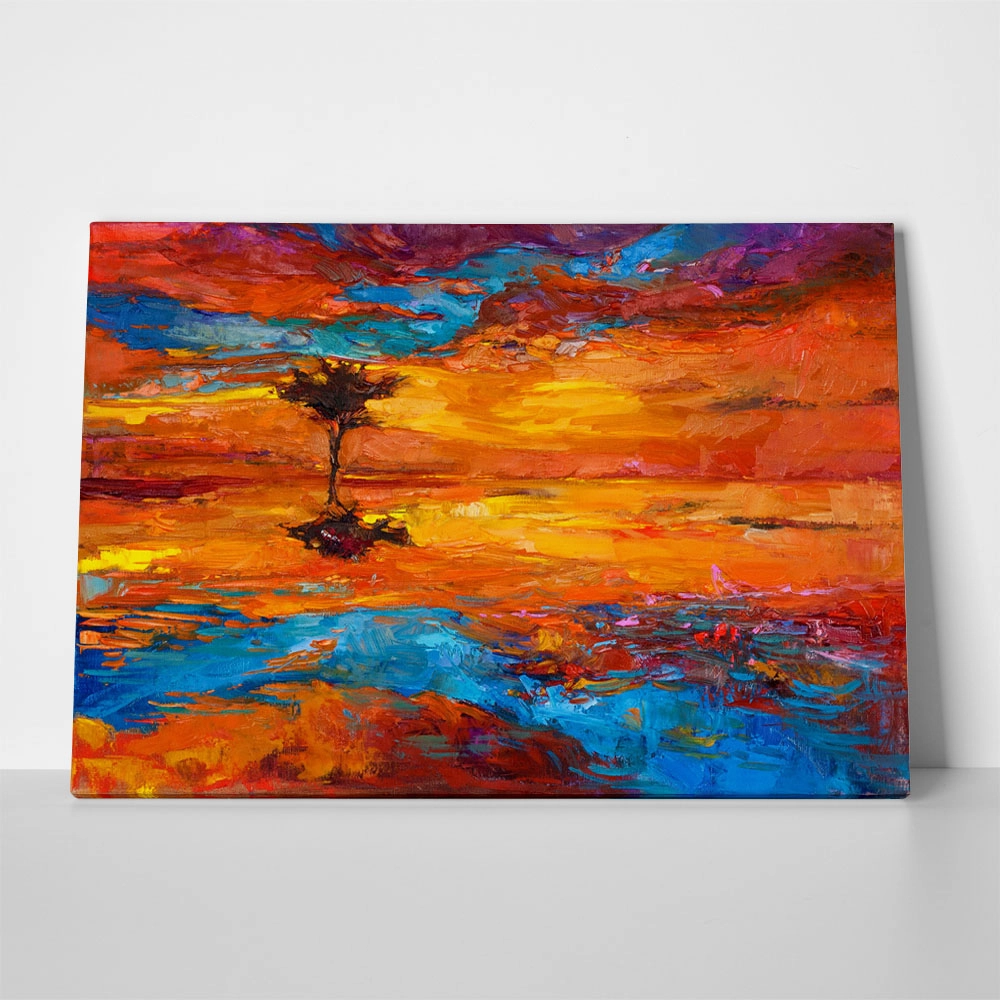 Πινακας σε καμβά GOLDEN SUNSET TREE