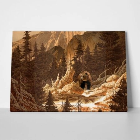 Πινακας σε καμβά BROWN BEAR ROCKY MOUNTAINS - Αρκουδες
