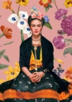 Πινακας σε καμβά FRIDA KAHLO ON PINK FLORAL