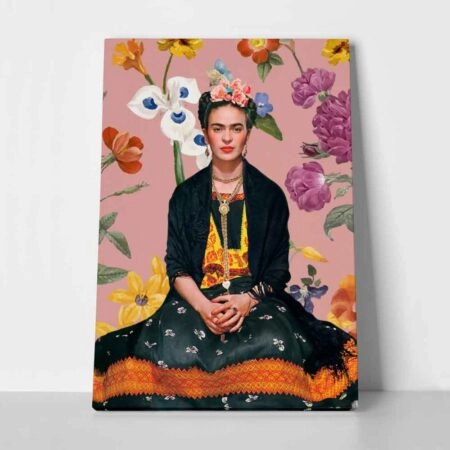 Πινακας σε καμβά FRIDA KAHLO ON PINK FLORAL - Frida Kahlo Sticky 1
