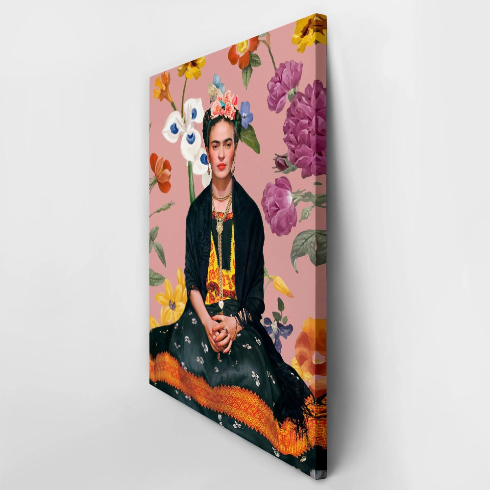 Πινακας σε καμβά FRIDA KAHLO ON PINK FLORAL