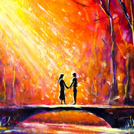 Πινακας σε καμβά LOVERS ON BRIDGE AT NIGHT - Αγαπη - Ερωτας Sticky 4
