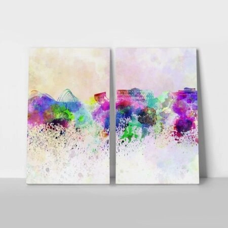 Σετ Δίπτυχος Πινακας σε καμβά WATERCOLOR ATHENS - Αθηνα Sticky 1