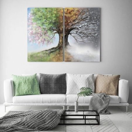 Σετ Δίπτυχος Πινακας σε καμβά 4 SEASONS TREE PAINTING
