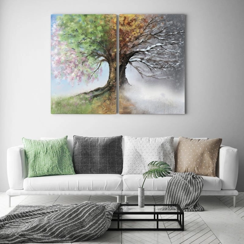 Σετ Δίπτυχος Πινακας σε καμβά 4 SEASONS TREE PAINTING