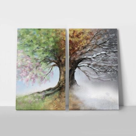 Σετ Δίπτυχος Πινακας σε καμβά 4 SEASONS TREE PAINTING - Ουρανος - Καιρικα φαινομενα Sticky 1