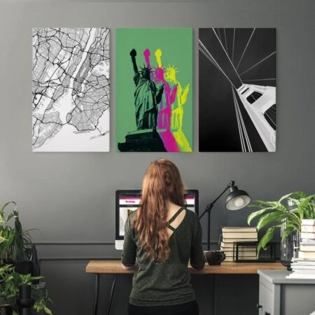 Σετ Τριπτυχος Πινακας σε καμβά ABSTRACT BLACK AND GREEN