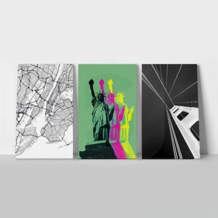 Σετ Τριπτυχος Πινακας σε καμβά ABSTRACT BLACK AND GREEN - Νεα Υορκη Sticky 1
