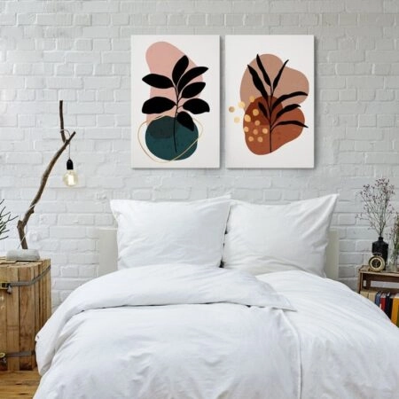 Σετ Δίπτυχος Πινακας σε καμβά ABSTRACT BOHO BOTANICAL ART
