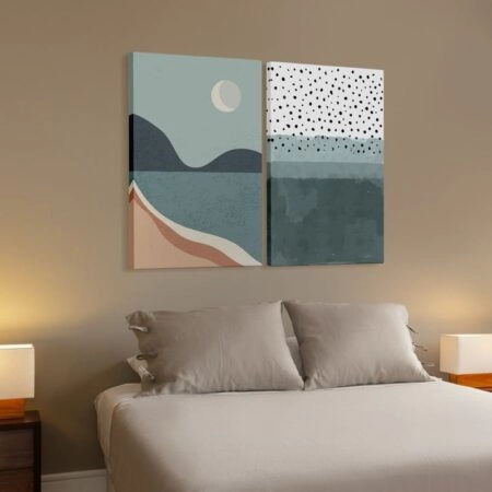 Σετ Δίπτυχος Πινακας σε καμβά ABSTRACT SEA VIEW