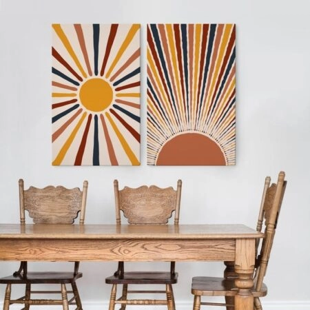 Σετ Δίπτυχος Πινακας σε καμβά ABSTRACT SUN