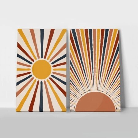 Σετ Δίπτυχος Πινακας σε καμβά ABSTRACT SUN - Ηλιοβασιλεμα Sticky 1